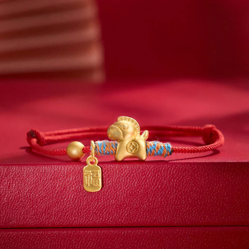 Braccialetto di collegamento fortunato con corda intrecciata a mano, carattere Fu, anno del cavallo , Buddha Stones