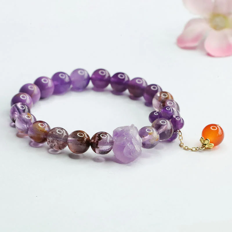 Braccialetto di consapevolezza spirituale con pietra preziosa fantasma viola ametista naturale Buddha Stones - Image 6