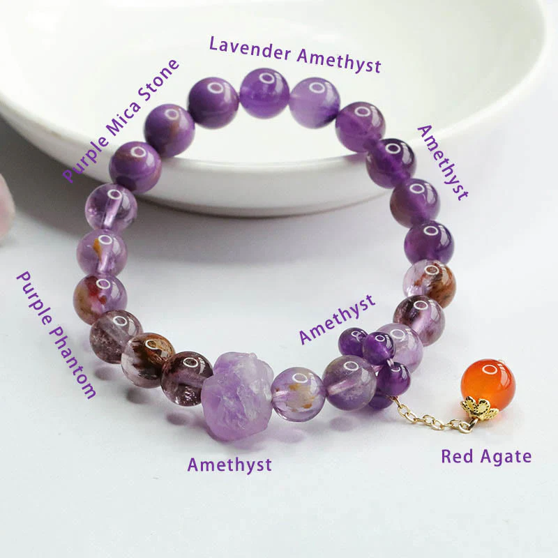 Braccialetto di consapevolezza spirituale con pietra preziosa fantasma viola ametista naturale Buddha Stones - Image 7