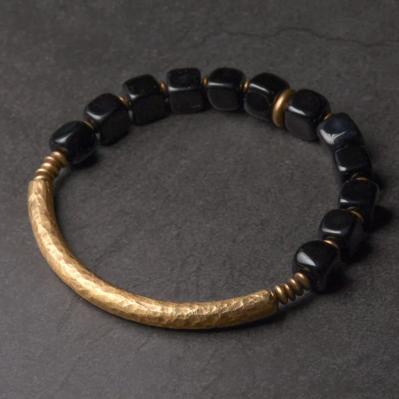 Braccialetto di coppia Buddha Stones Black Obsidian Crystal Copper Strength