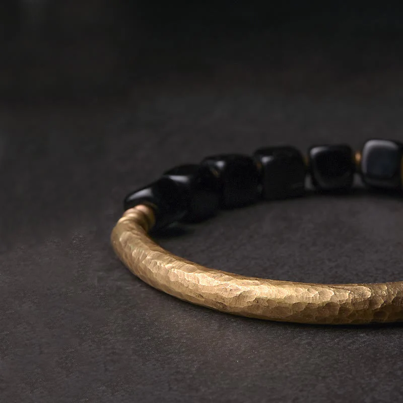 Braccialetto di coppia Buddha Stones Black Obsidian Crystal Copper Strength - Image 5