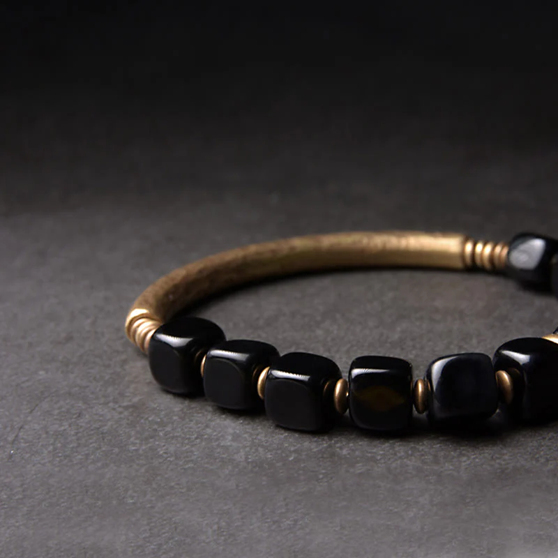Braccialetto di coppia Buddha Stones Black Obsidian Crystal Copper Strength - Image 7