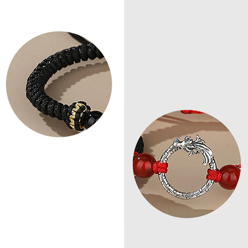 Braccialetto di coppia con fibbia della pace e fortuna dell'anno del drago e della fenice, fatto a mano in argento sterling 925 , Buddha Stones - Image 11