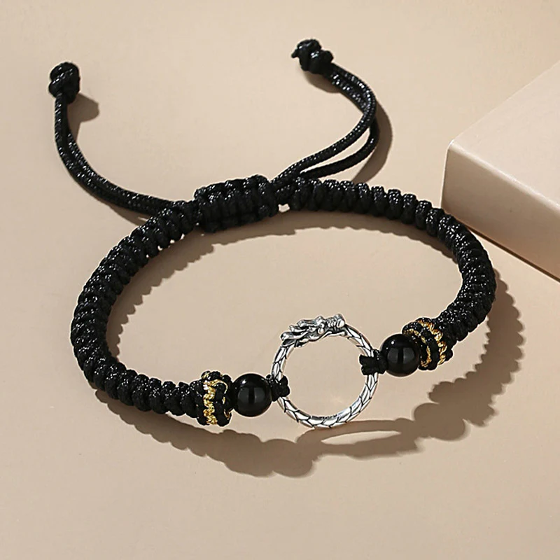 Braccialetto di coppia con fibbia della pace e fortuna dell'anno del drago e della fenice, fatto a mano in argento sterling 925 , Buddha Stones - Image 3