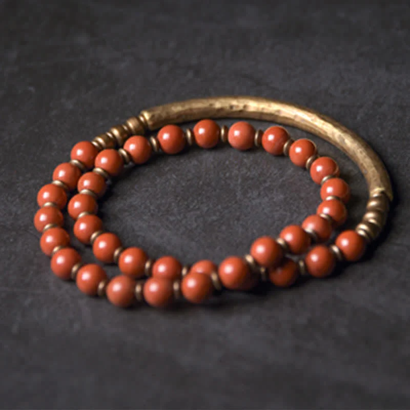 Braccialetto di coppia della pace in cristallo di rame, diaspro rosso, agata muschiata, ossidiana nera e Buddha Stones - Image 4