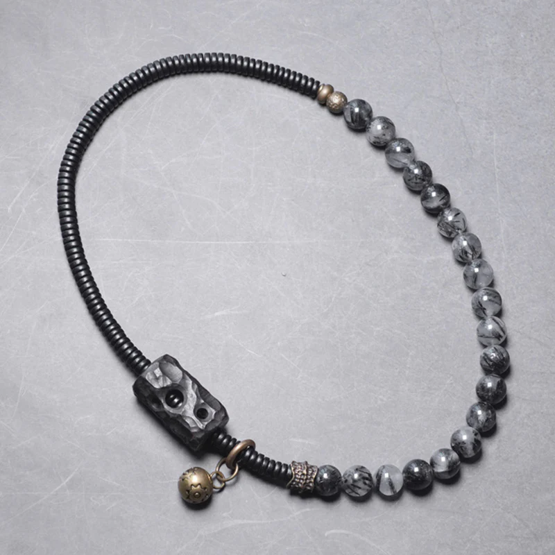 Braccialetto di coppia della saggezza del rame del legno di ebano del quarzo rutilato nero Buddha Stones - Image 13