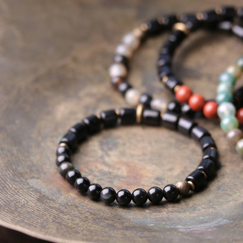 Braccialetto di coppia di pace in rame con Buddha Stones, legno di ebano, diaspro rosso, agata muschiata e cristallo - Image 11