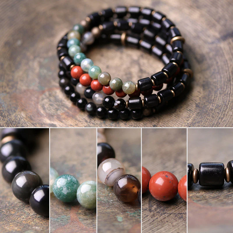 Braccialetto di coppia di pace in rame con Buddha Stones, legno di ebano, diaspro rosso, agata muschiata e cristallo - Image 15