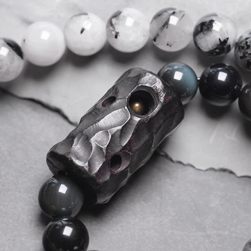 Braccialetto di coppia di successo in quarzo rutilato nero, legno di ebano e cristallo bianco - Image 11