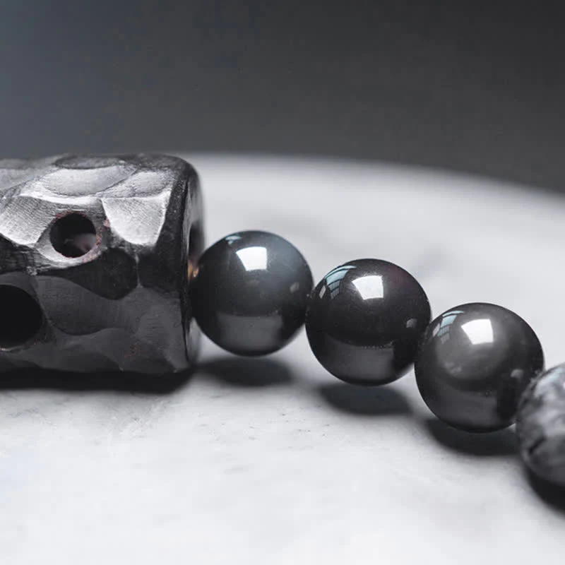 Braccialetto di coppia di successo in quarzo rutilato nero, legno di ebano e cristallo bianco - Image 12