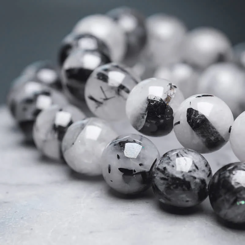 Braccialetto di coppia di successo in quarzo rutilato nero, legno di ebano e cristallo bianco - Image 9