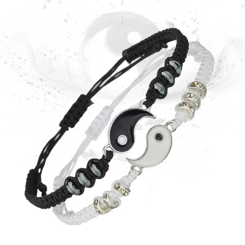 Braccialetto di coppia in ematite Yin Yang Buddha Stones 2 pezzi