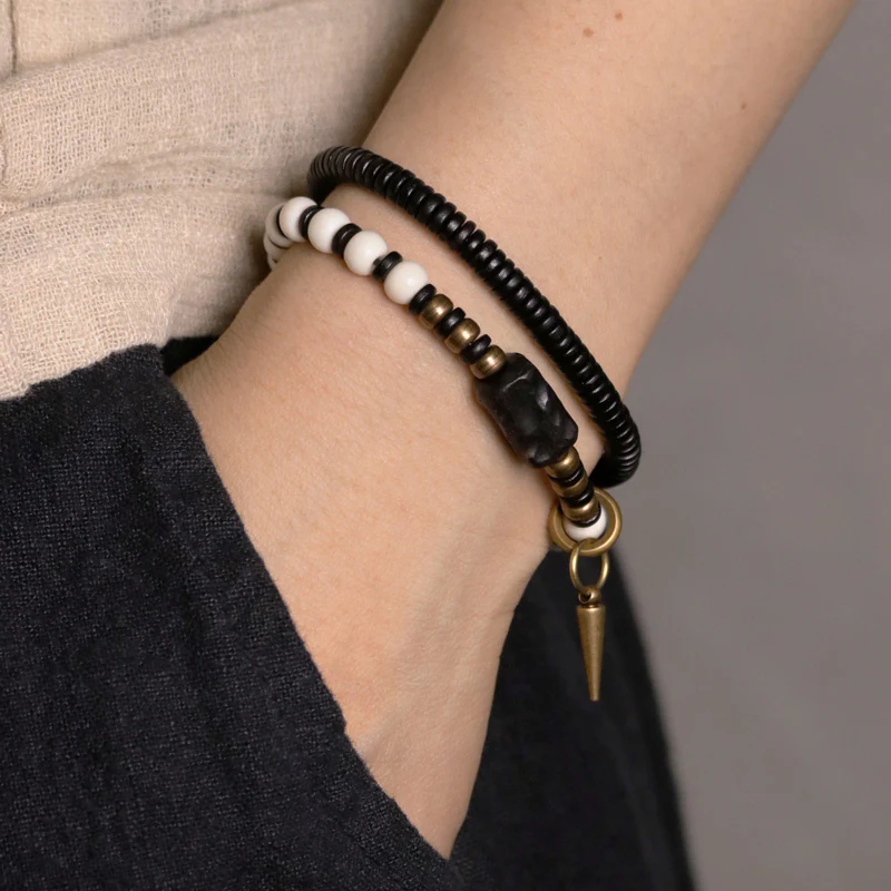 Braccialetto di coppia con perline di osso, ebano, Buddha Stones e rame - Image 10