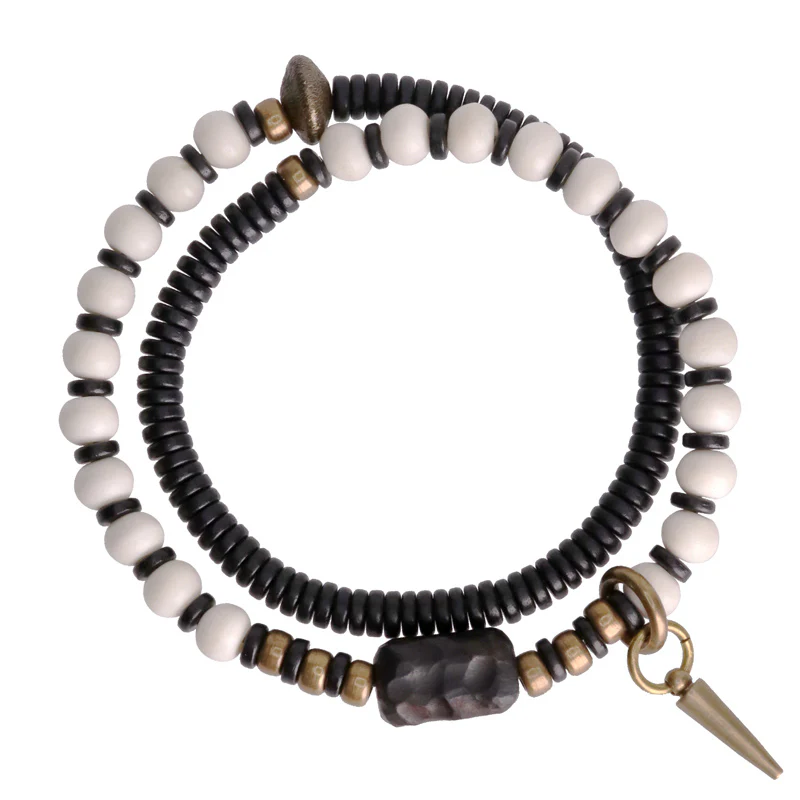 Braccialetto di coppia con perline di osso, ebano, Buddha Stones e rame - Image 11