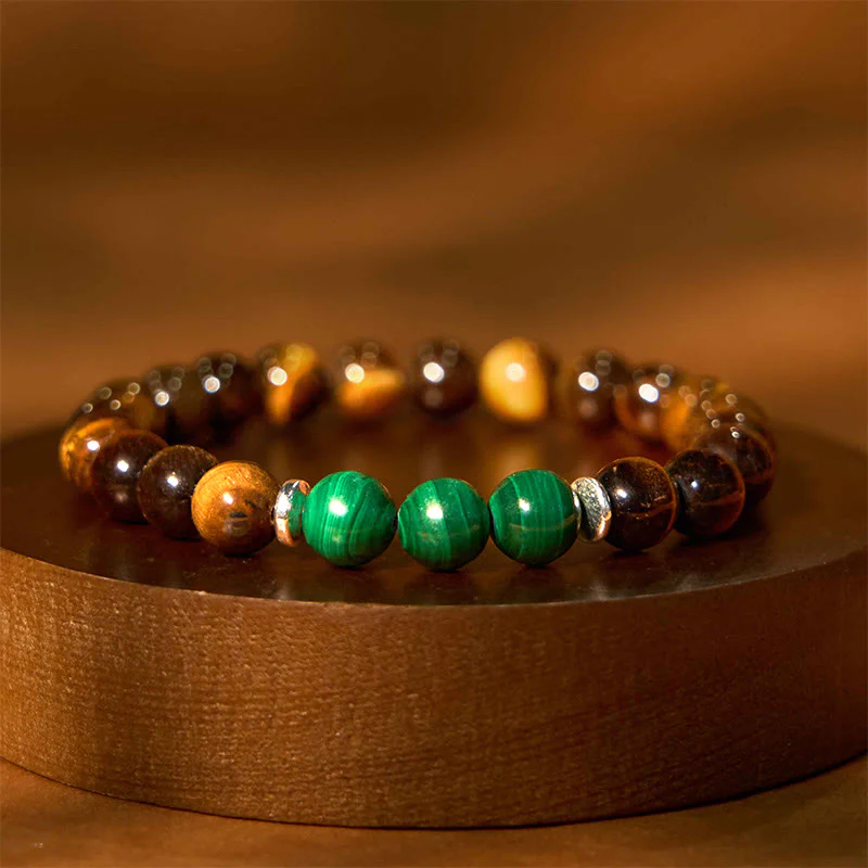 Braccialetto di coraggio con occhio di tigre verde e pietre Buddha Stones - Image 4