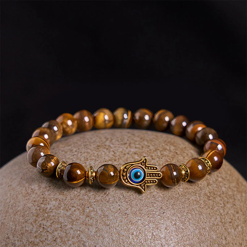 Braccialetto di coraggio con perline di occhio di tigre e pietre Buddha Stones - Image 2