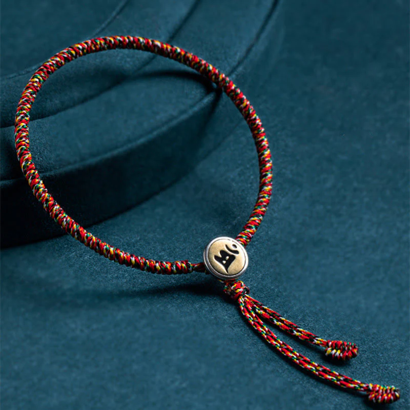 Braccialetto di corda colorata con protezione del Buddha in argento sterling 925 fatto a mano con lo zodiaco cinese del Buddha Stones di Natale