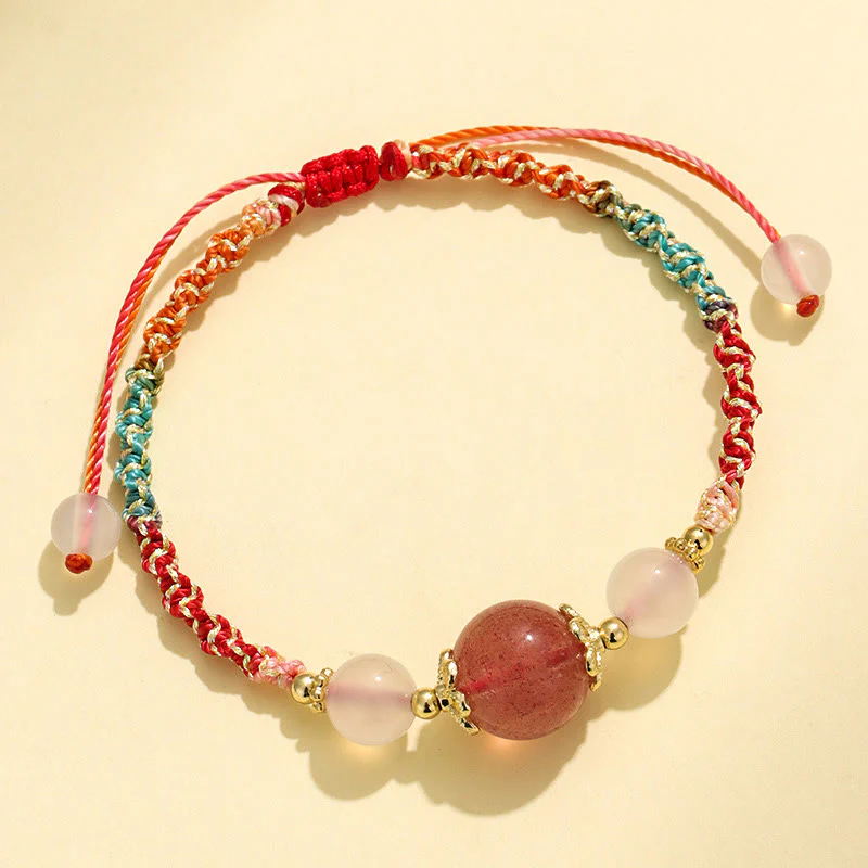Braccialetto di corda curativa con perline di agata bianca, cristallo rosa e quarzo fragola Buddha Stones - Image 3