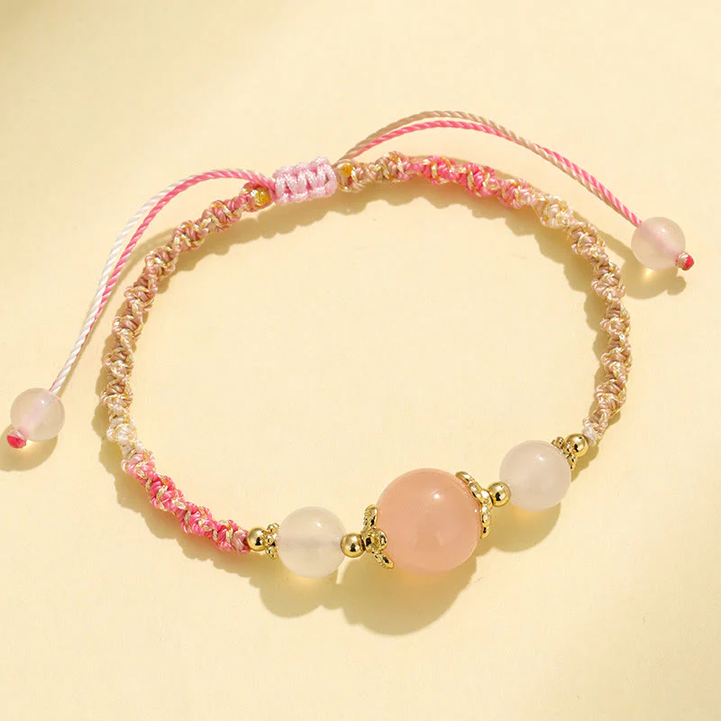 Braccialetto di corda curativa con perline di agata bianca, cristallo rosa e quarzo fragola Buddha Stones - Image 9