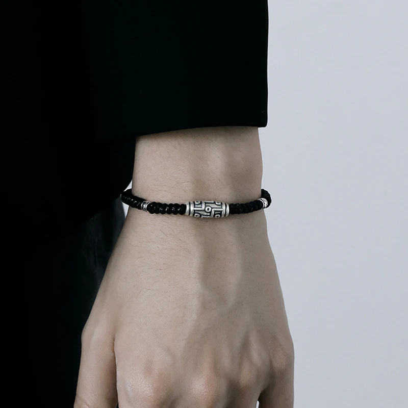 Braccialetto di corda della benedizione con perline Dzi a nove occhi in argento sterling 999 Buddha Stones - Image 14