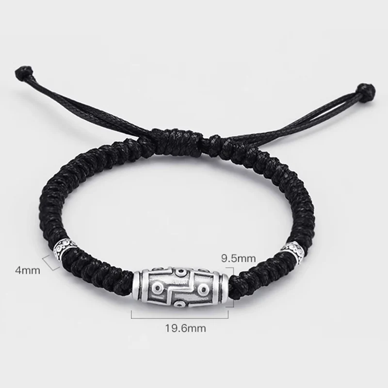 Braccialetto di corda della benedizione con perline Dzi a nove occhi in argento sterling 999 Buddha Stones - Image 17