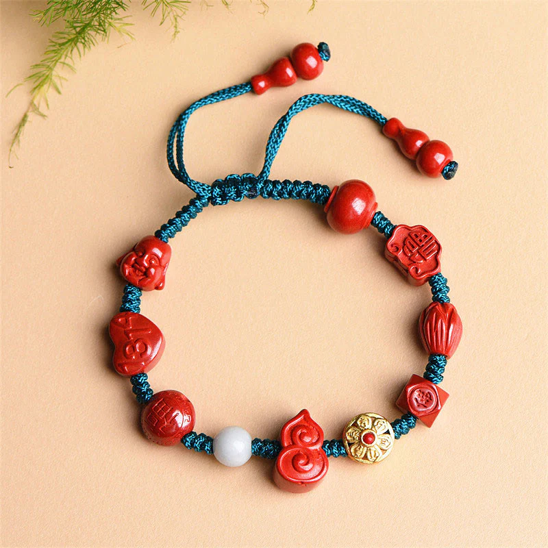 Braccialetto di corda della benedizione del Buddha che ride in cinabro naturale, zucca, Om Mani Padme Hum - Image 7