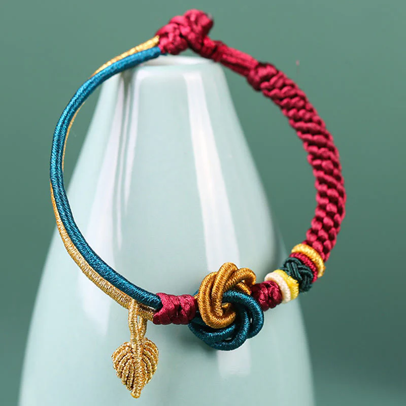 Braccialetto di corda della fortuna con nodo foglia mandala tibetano fatto a mano con Buddha Stones - Image 6
