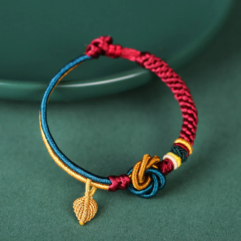 Braccialetto di corda della fortuna con nodo foglia mandala tibetano fatto a mano con Buddha Stones - Image 7