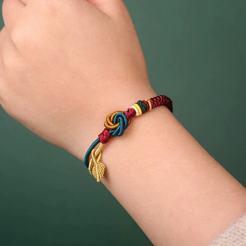 Braccialetto di corda della fortuna con nodo foglia mandala tibetano fatto a mano con Buddha Stones - Image 9