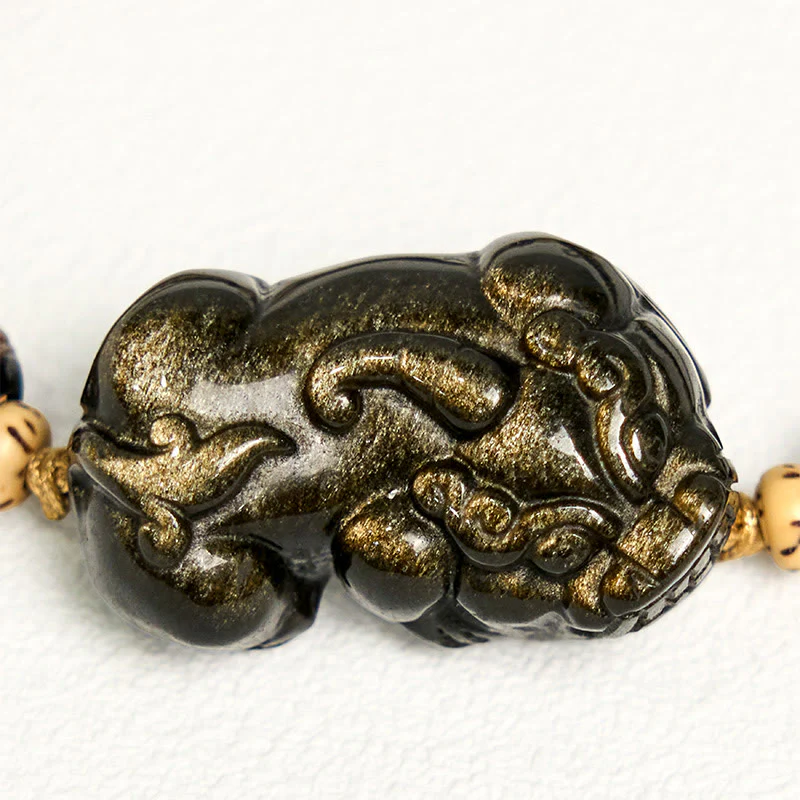 Braccialetto di corda della ricchezza PiXiu in ossidiana lucida dorata Buddha Stones - Image 4