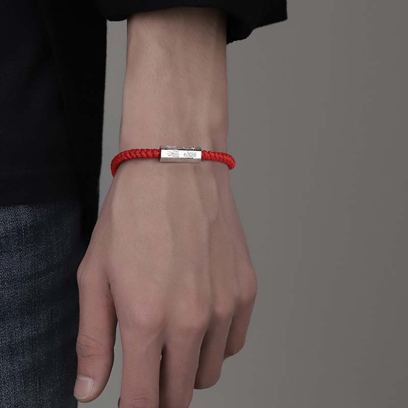 Braccialetto di corda di benedizione con incisione di lettere in argento sterling 925 Buddha Stones - Image 4