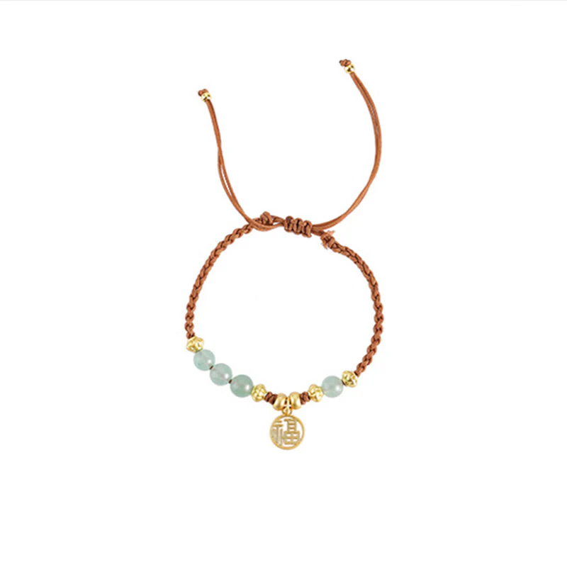 Braccialetto di corda di benedizione del carattere Fu con perle di giada Buddha Stones - Image 10