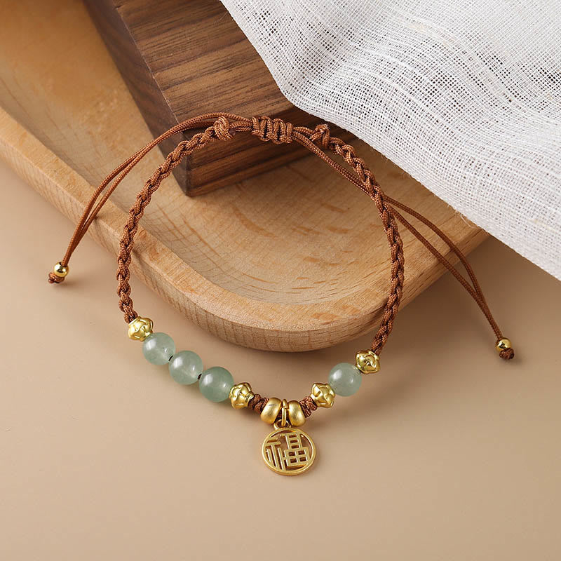 Braccialetto di corda di benedizione del carattere Fu con perle di giada Buddha Stones - Image 5