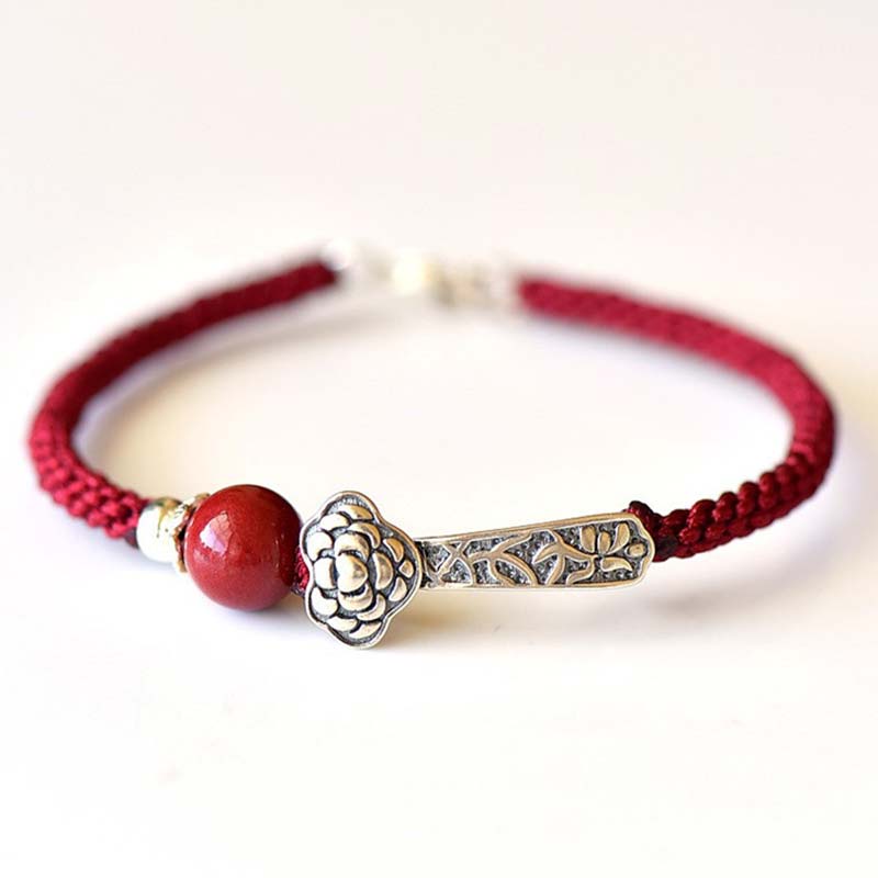 Braccialetto di corda di benedizione in argento sterling 925 con Buddha Stones cinabro - Image 4