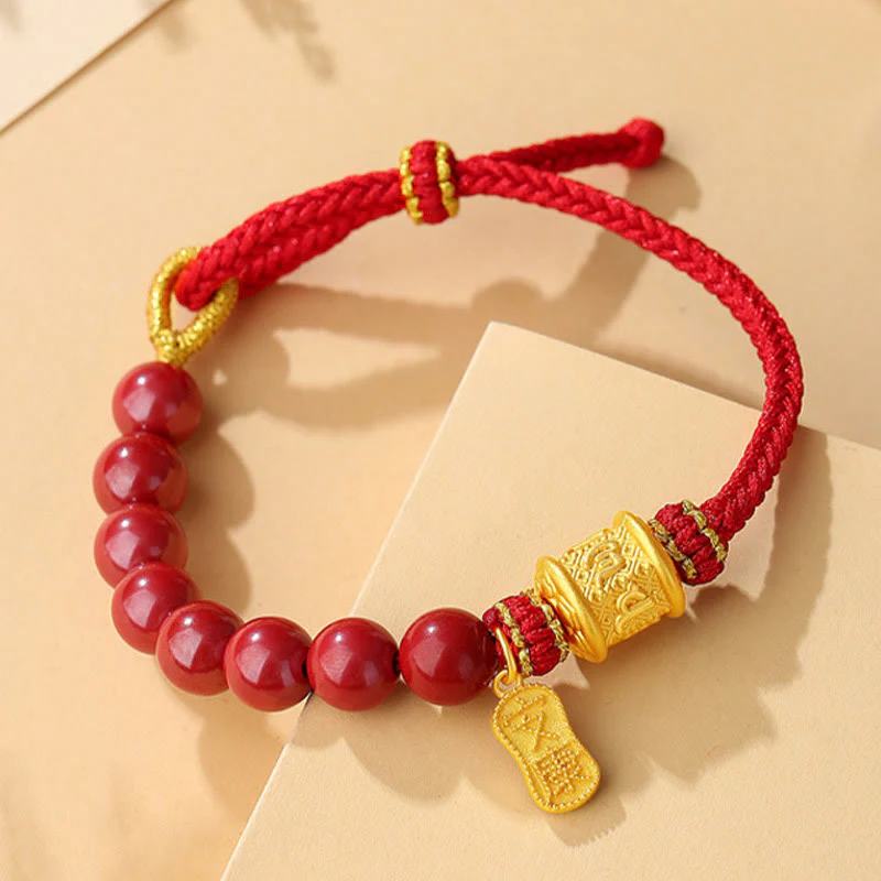 Braccialetto di corda di benedizione in argento sterling 999 con sei vere parole Om Mani Padme Hum e cinabro Buddha Stones - Image 2
