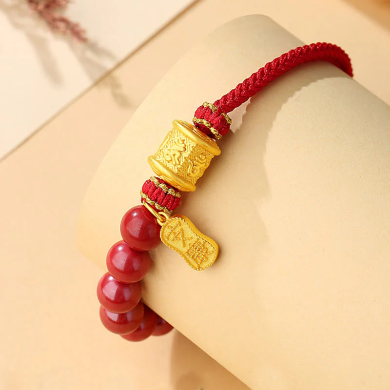 Braccialetto di corda di benedizione in argento sterling 999 con sei vere parole Om Mani Padme Hum e cinabro Buddha Stones - Image 3