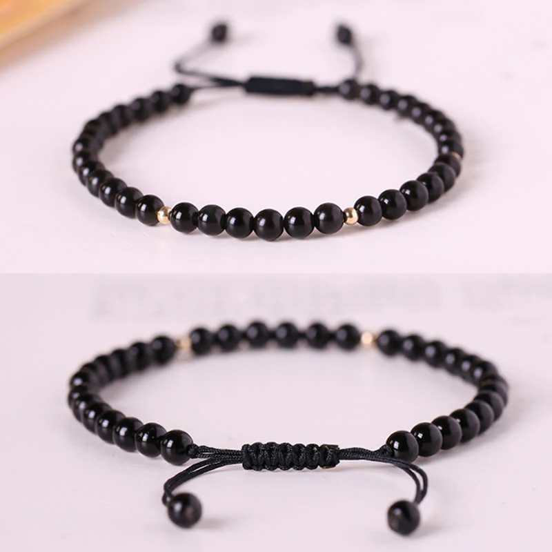 Braccialetto di corda di realizzazione con piccole perle di ossidiana nera Buddha Stones - Image 10