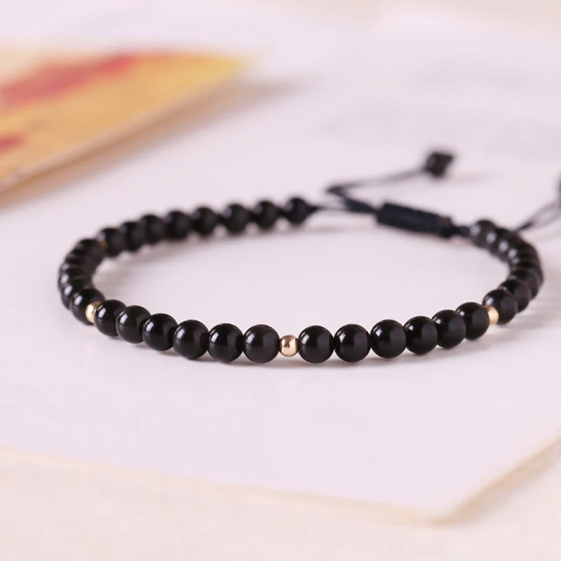 Braccialetto di corda di realizzazione con piccole perle di ossidiana nera Buddha Stones - Image 11