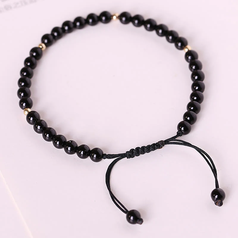 Braccialetto di corda di realizzazione con piccole perle di ossidiana nera Buddha Stones - Image 12