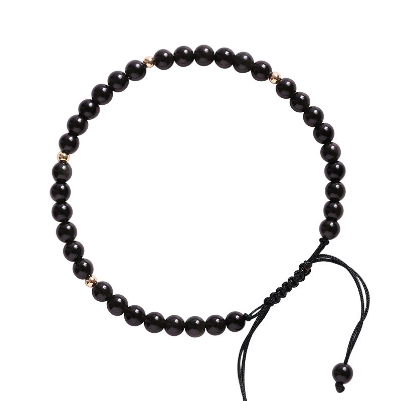 Braccialetto di corda di realizzazione con piccole perle di ossidiana nera Buddha Stones - Image 14
