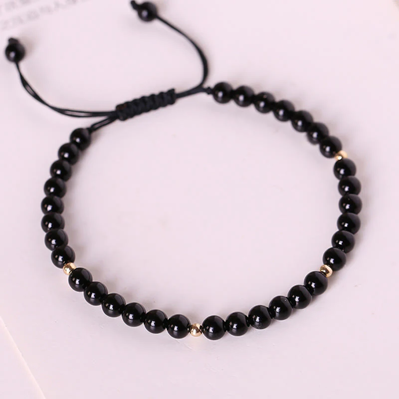 Braccialetto di corda di realizzazione con piccole perle di ossidiana nera Buddha Stones - Image 3
