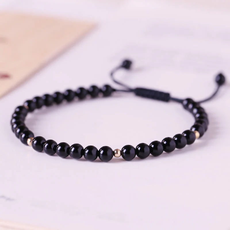 Braccialetto di corda di realizzazione con piccole perle di ossidiana nera Buddha Stones - Image 4