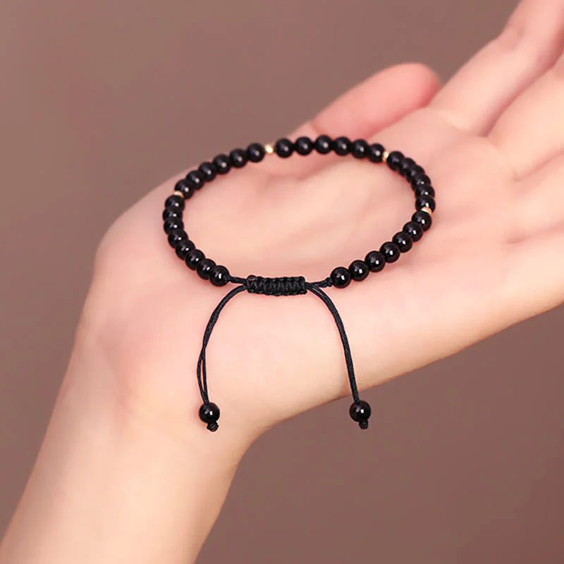 Braccialetto di corda di realizzazione con piccole perle di ossidiana nera Buddha Stones - Image 9