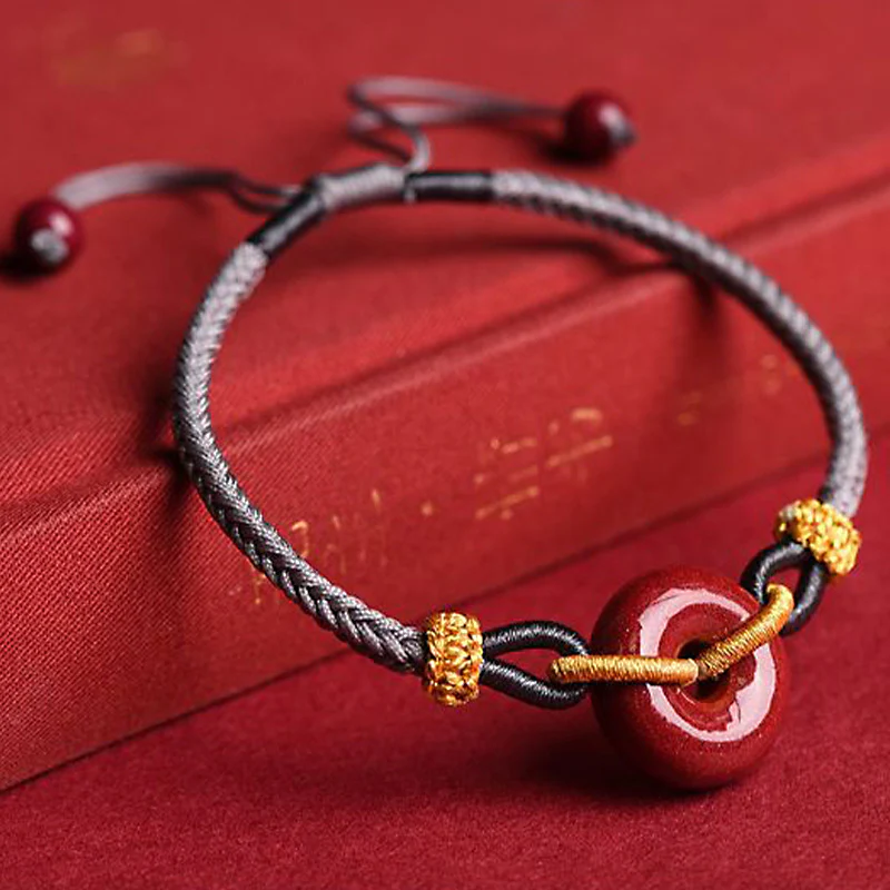 Braccialetto di corda intrecciata con fibbia della pace in cinabro fatto a mano con Buddha Stones - Image 14