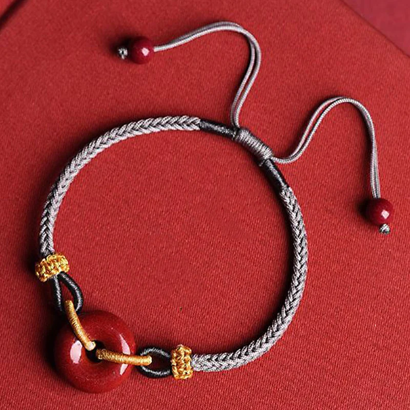 Braccialetto di corda intrecciata con fibbia della pace in cinabro fatto a mano con Buddha Stones - Image 15