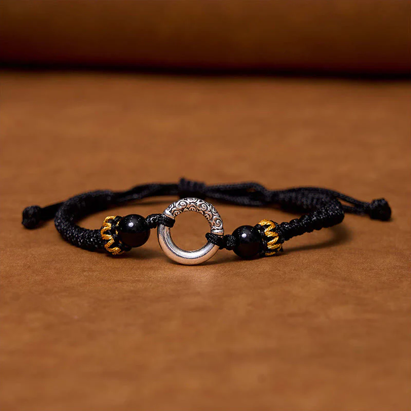 Braccialetto di corda intrecciata con fibbia di protezione in rame placcato argento sterling 925 Buddha Stones Peace - Image 12