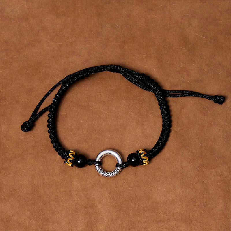 Braccialetto di corda intrecciata con fibbia di protezione in rame placcato argento sterling 925 Buddha Stones Peace - Image 13