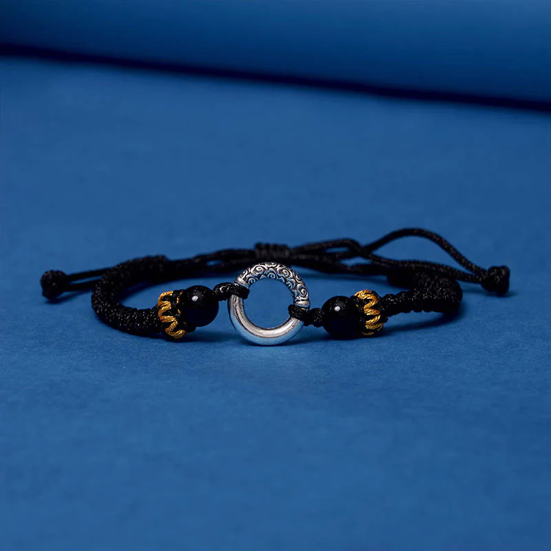 Braccialetto di corda intrecciata con fibbia di protezione in rame placcato argento sterling 925 Buddha Stones Peace - Image 15