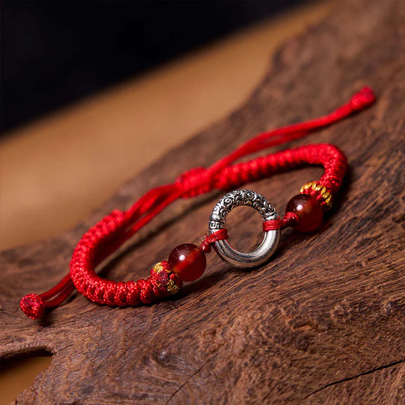 Braccialetto di corda intrecciata con fibbia di protezione in rame placcato argento sterling 925 Buddha Stones Peace - Image 3