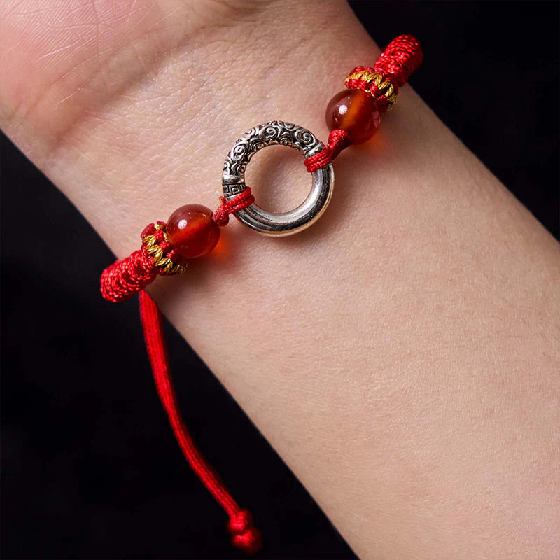 Braccialetto di corda intrecciata con fibbia di protezione in rame placcato argento sterling 925 Buddha Stones Peace - Image 5